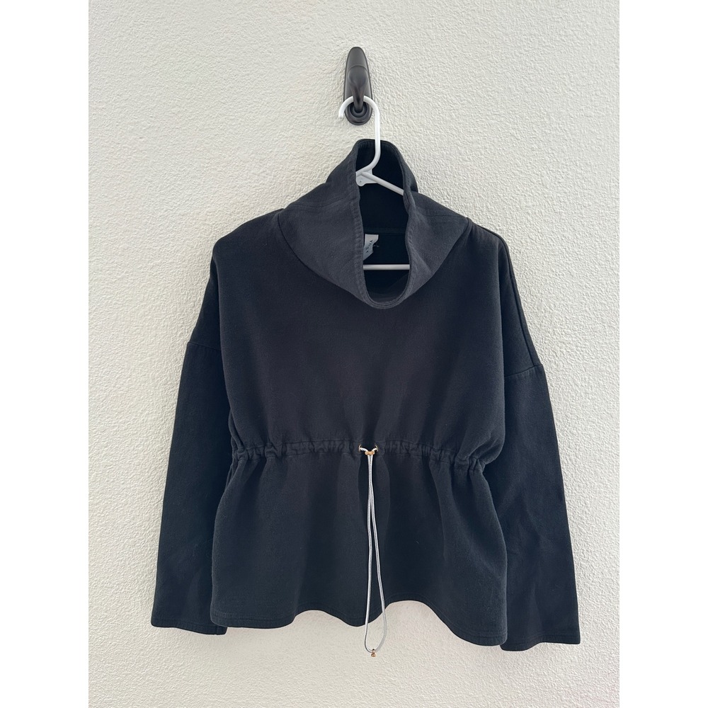 Varley Black Sweater Funnel Neck Cinched Drawstring Waist Pullover Loungewear XS